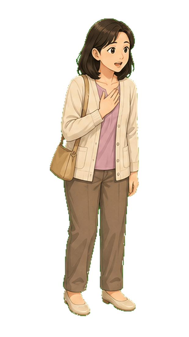 Nok, a family member holding a phone and notebook