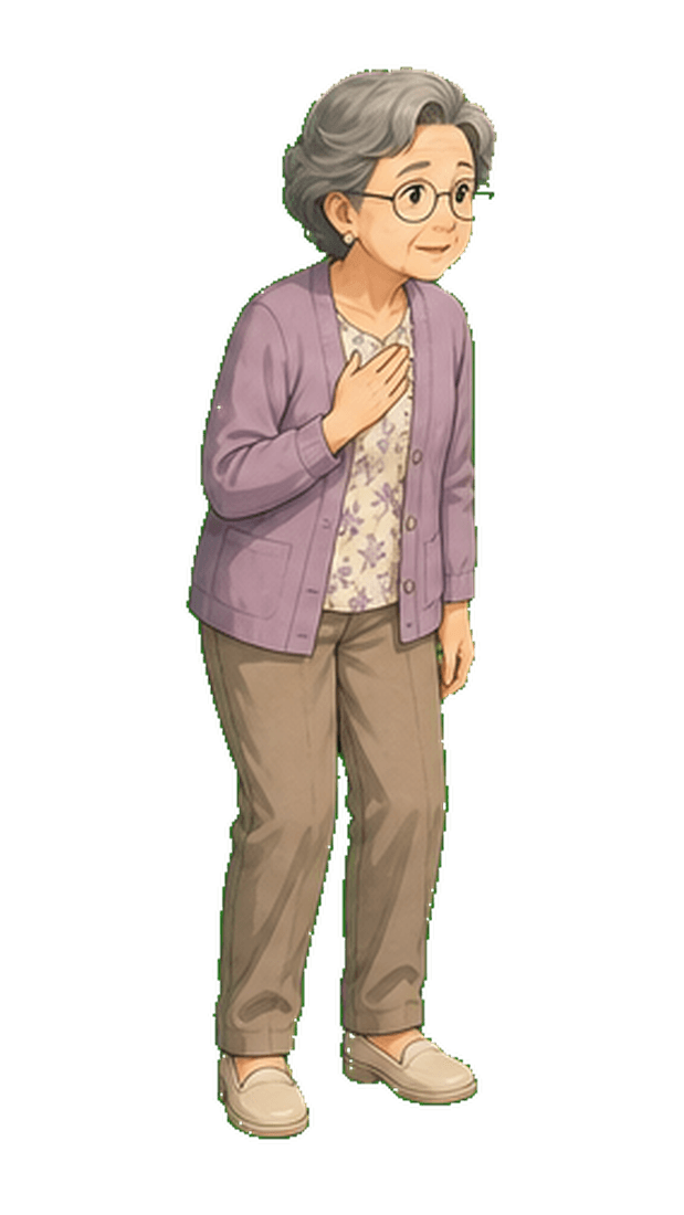 Khun Mali, an older resident with glasses and a walking stick