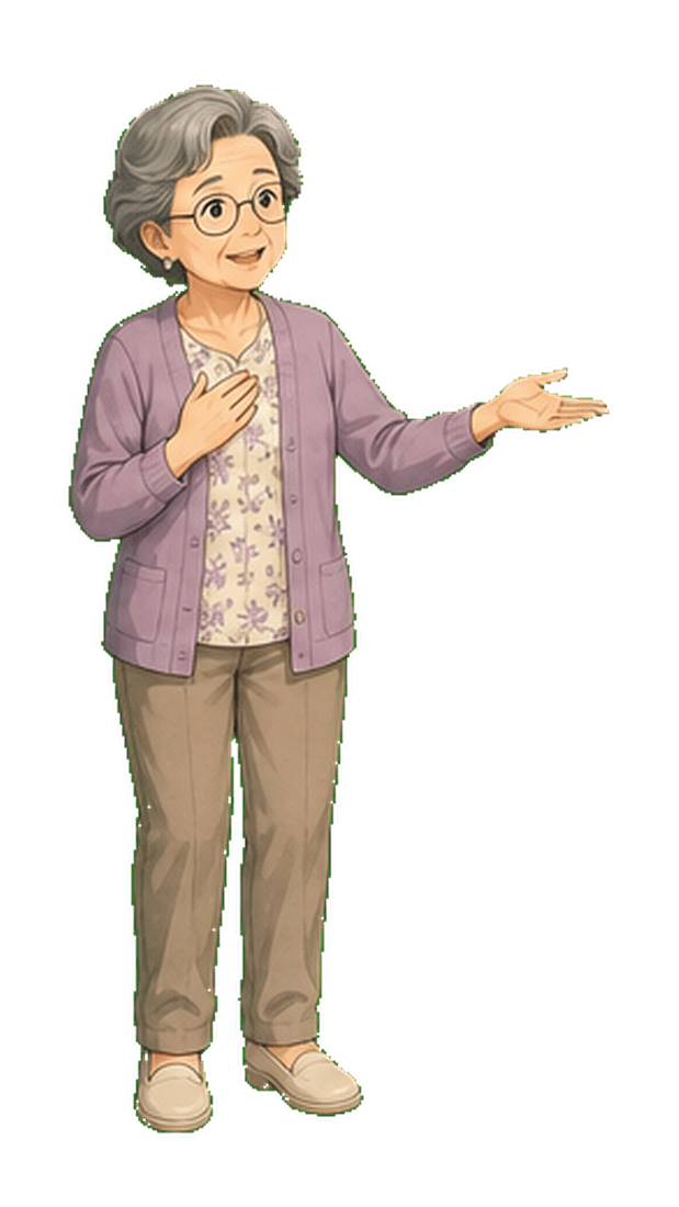Khun Mali, an older resident with glasses and a walking stick